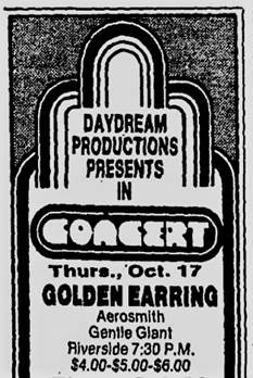 Golden Earring October 17 1974 Milwaukee - Riverside Theatre show announcement